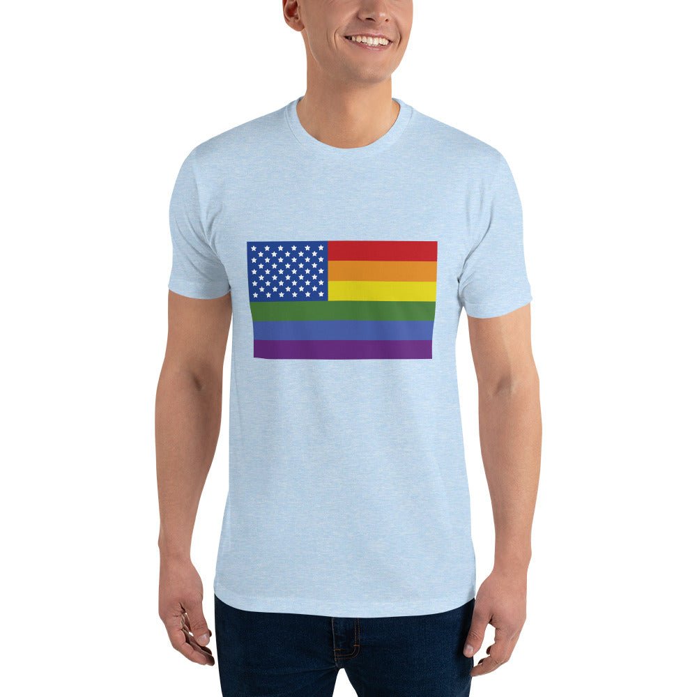 LGBT USA Pride Flag Men's T-shirt - Light Blue - LGBTPride.com