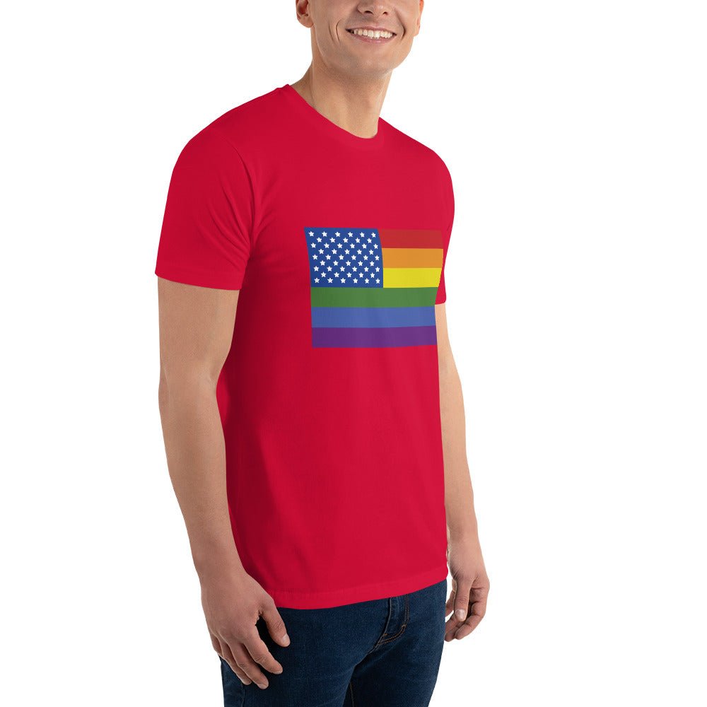 LGBT USA Pride Flag Men's T-shirt - Red - LGBTPride.com