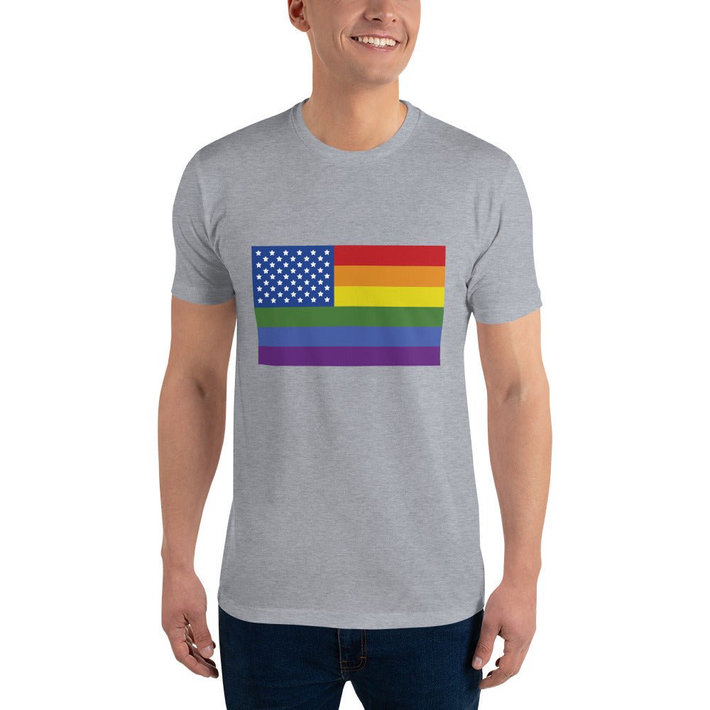 LGBT USA Pride Flag Men's T-shirt - Heather Grey - LGBTPride.com
