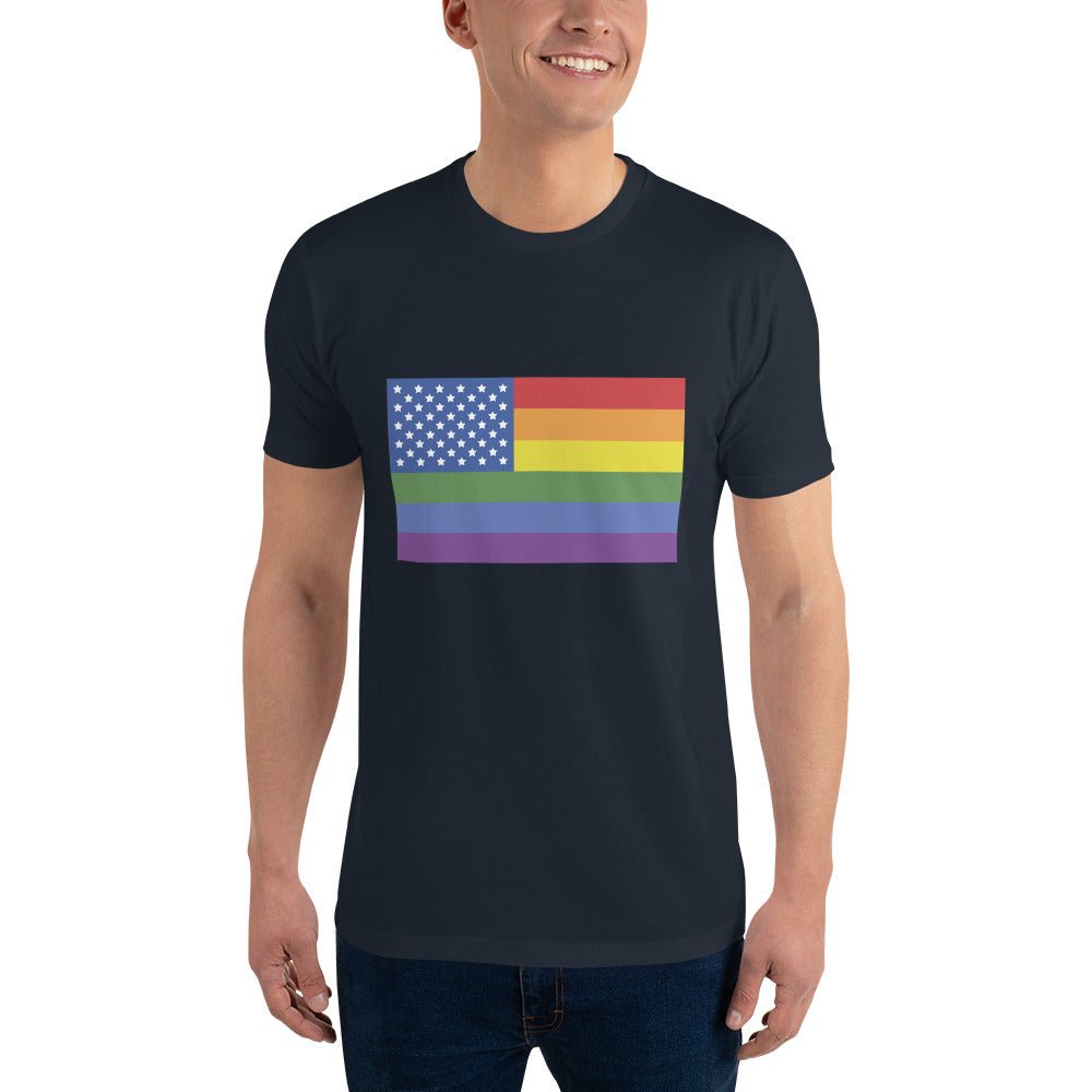 LGBT USA Pride Flag Men's T-shirt - Midnight Navy - LGBTPride.com