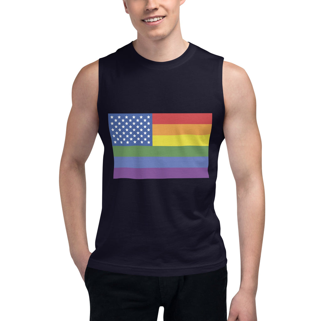 LGBT USA Pride Flag Tank Top - Navy - LGBTPride.com