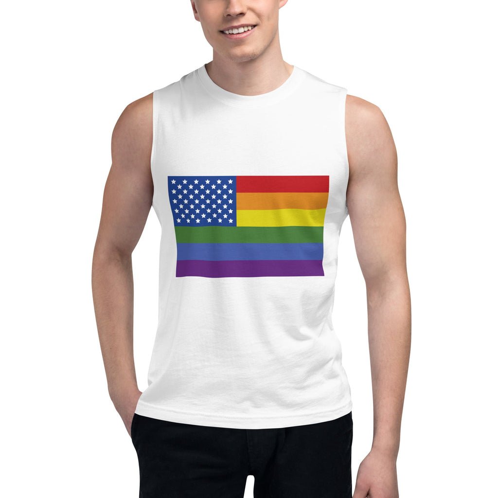 LGBT USA Pride Flag Tank Top - White - LGBTPride.com