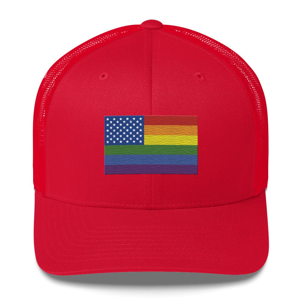 LGBT USA Pride Flag Trucker Hat - Red - LGBTPride.com