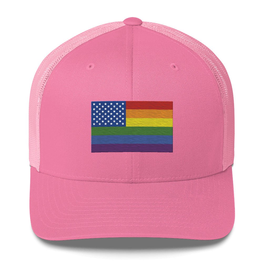 LGBT USA Pride Flag Trucker Hat - Pink - LGBTPride.com