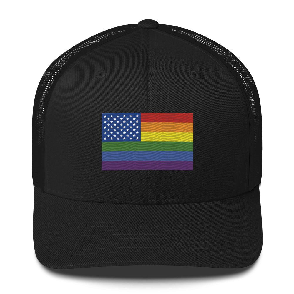 LGBT USA Pride Flag Trucker Hat - Black - LGBTPride.com