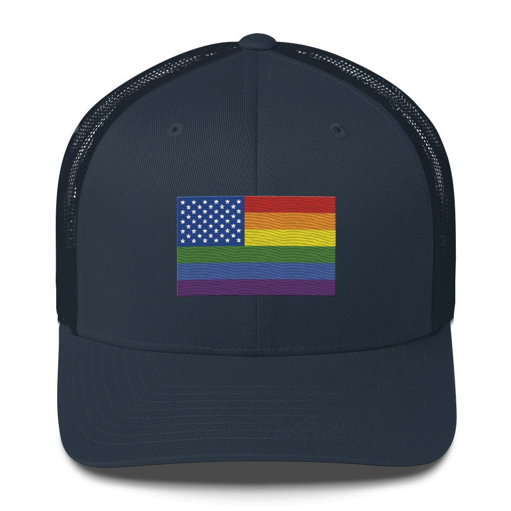 LGBT USA Pride Flag Trucker Hat - Navy - LGBTPride.com