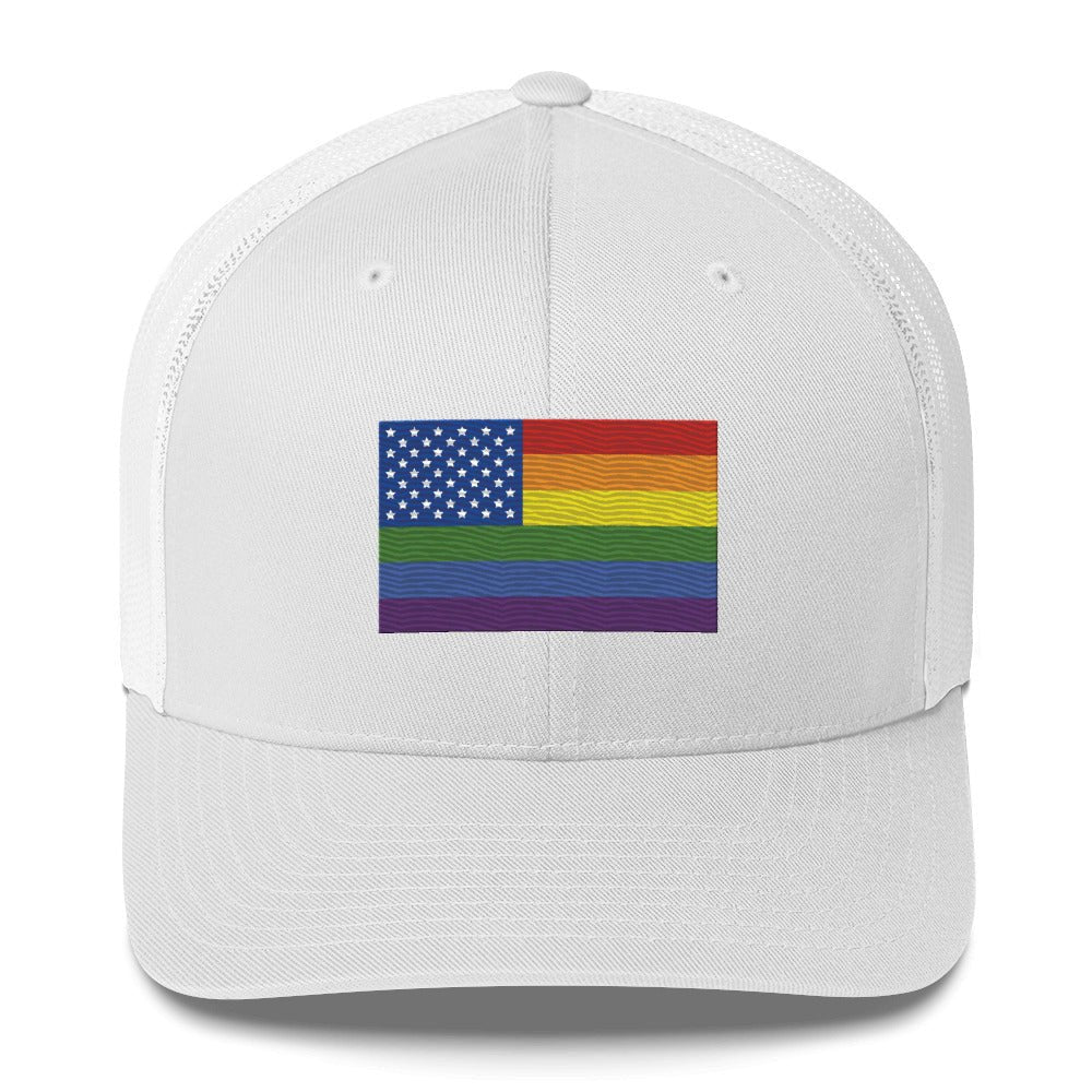 LGBT USA Pride Flag Trucker Hat - White - LGBTPride.com