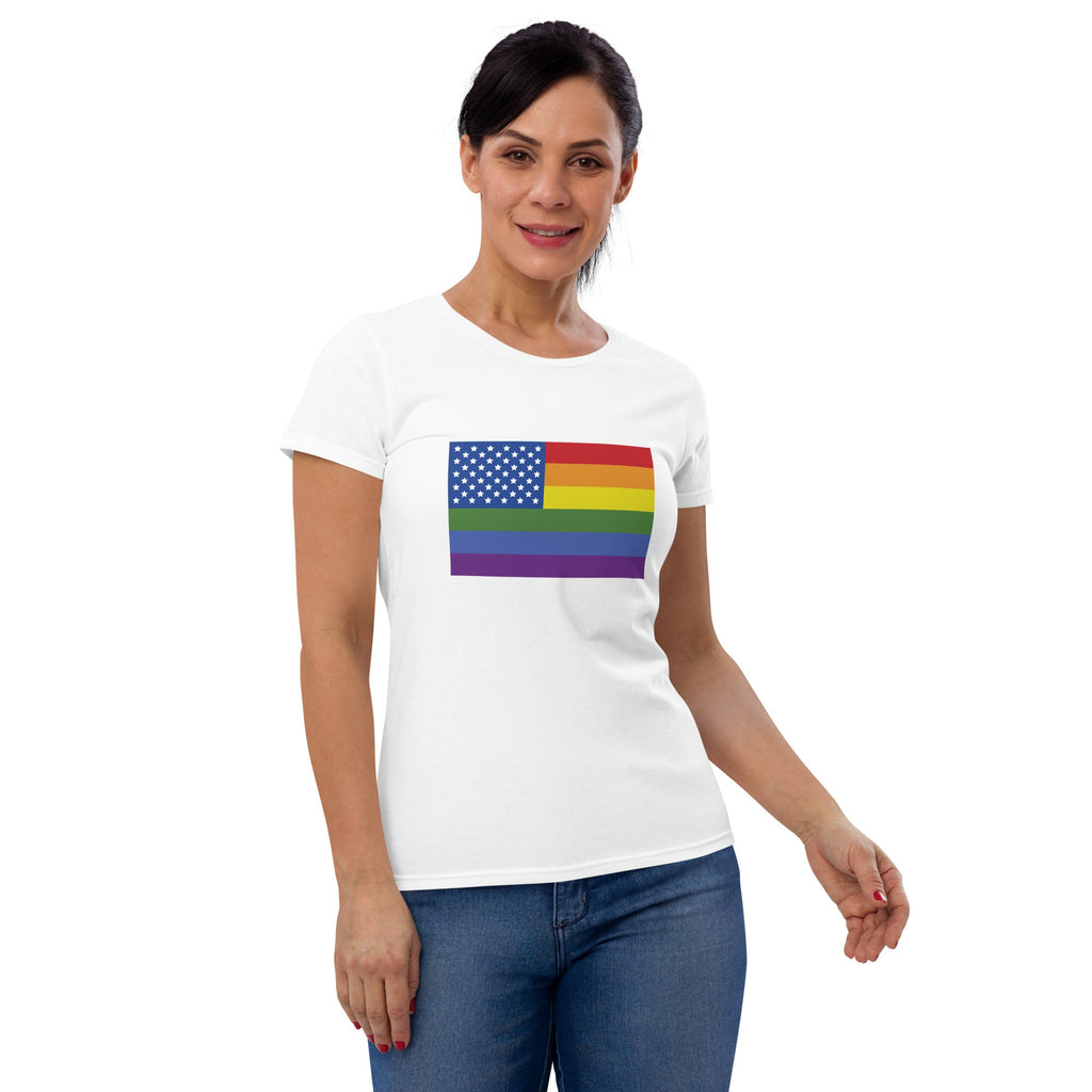 LGBT USA Pride Flag Women's T-Shirt - White - LGBTPride.com
