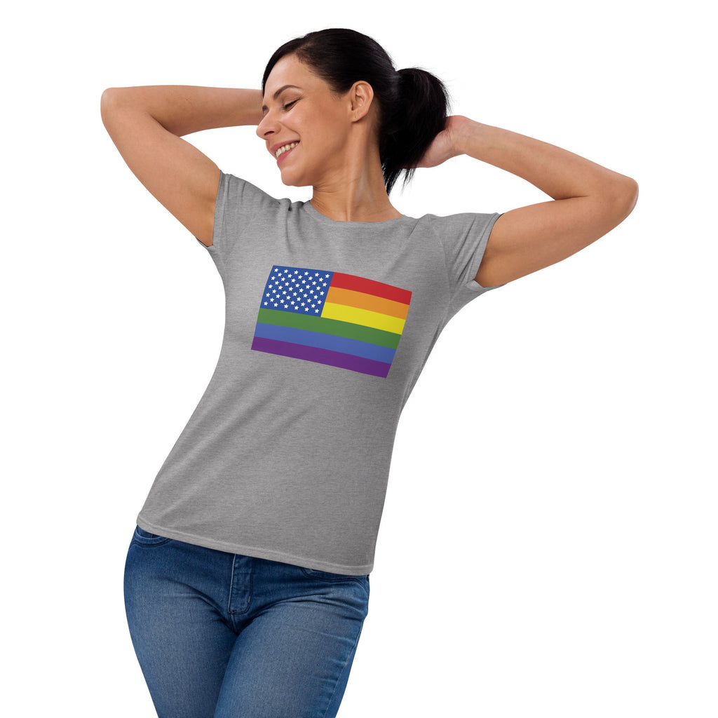 LGBT USA Pride Flag Women's T-Shirt - Heather Grey - LGBTPride.com