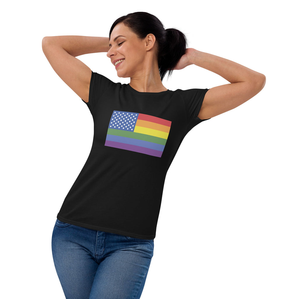 LGBT USA Pride Flag Women's T-Shirt - Black - LGBTPride.com