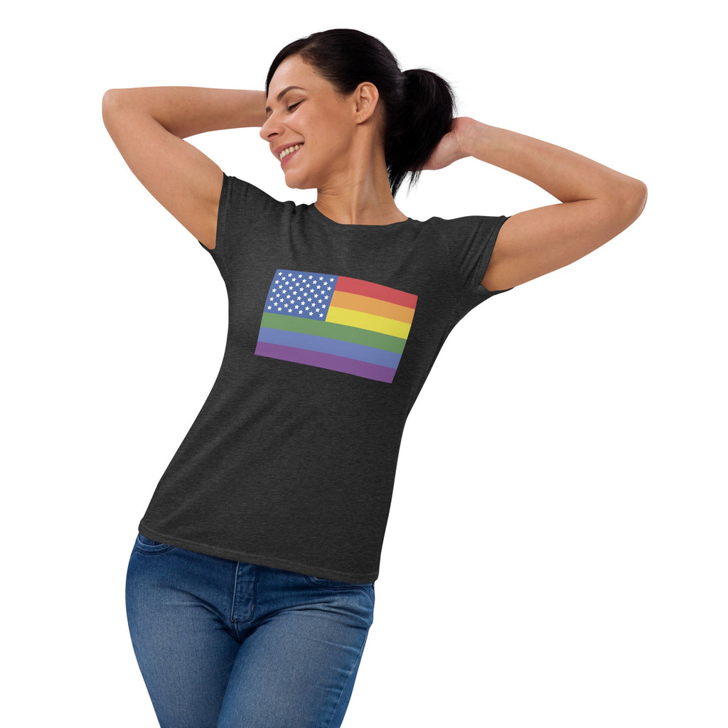 LGBT USA Pride Flag Women's T-Shirt - Heather Dark Grey - LGBTPride.com