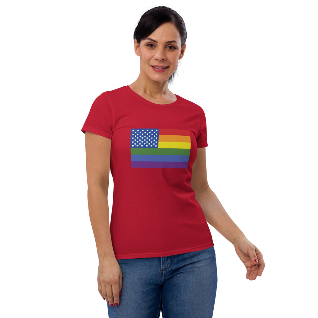 LGBT USA Pride Flag Women's T-Shirt - True Red - LGBTPride.com