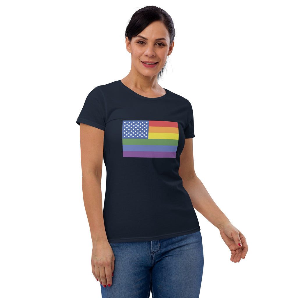 LGBT USA Pride Flag Women's T-Shirt - Navy - LGBTPride.com
