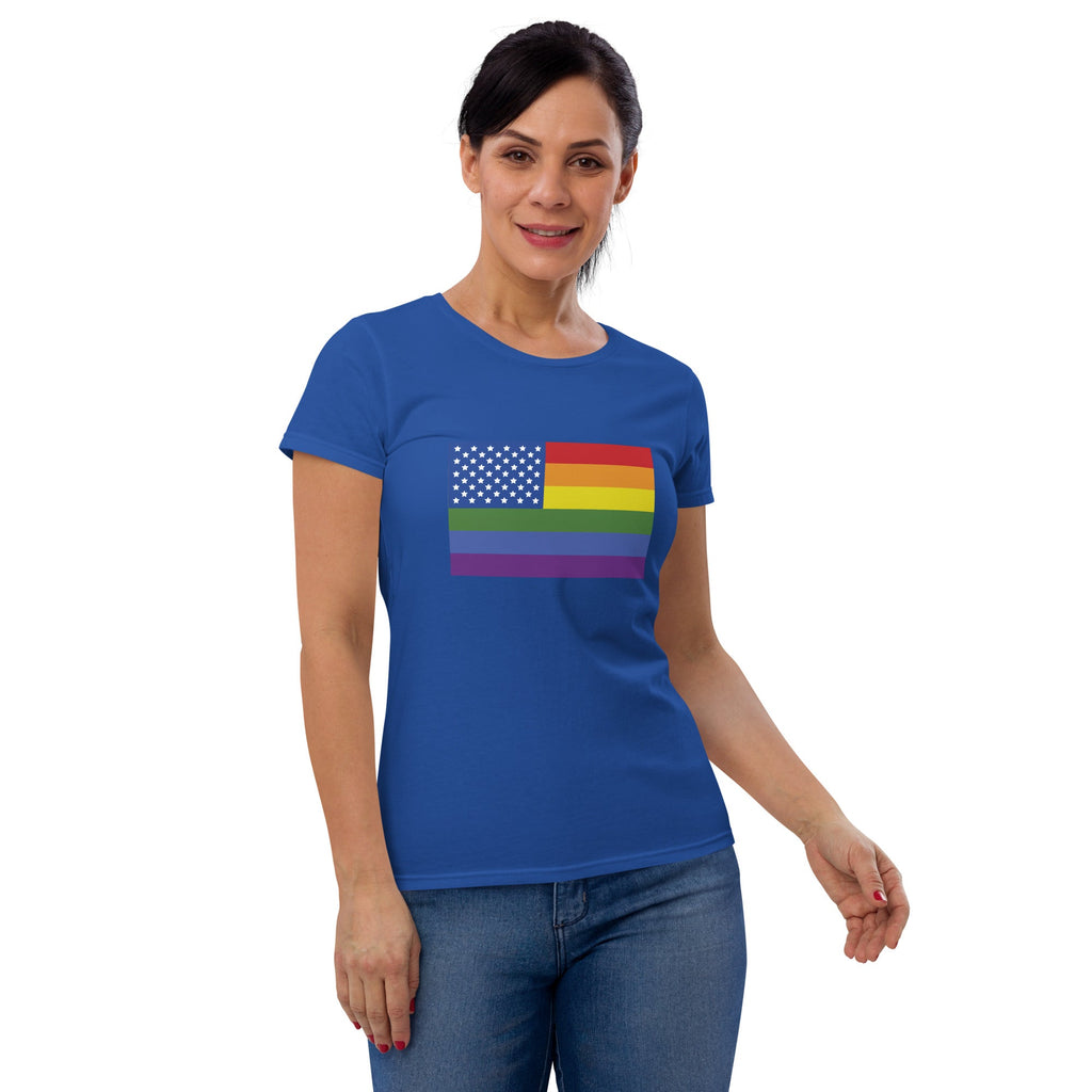 LGBT USA Pride Flag Women's T-Shirt - Royal Blue - LGBTPride.com