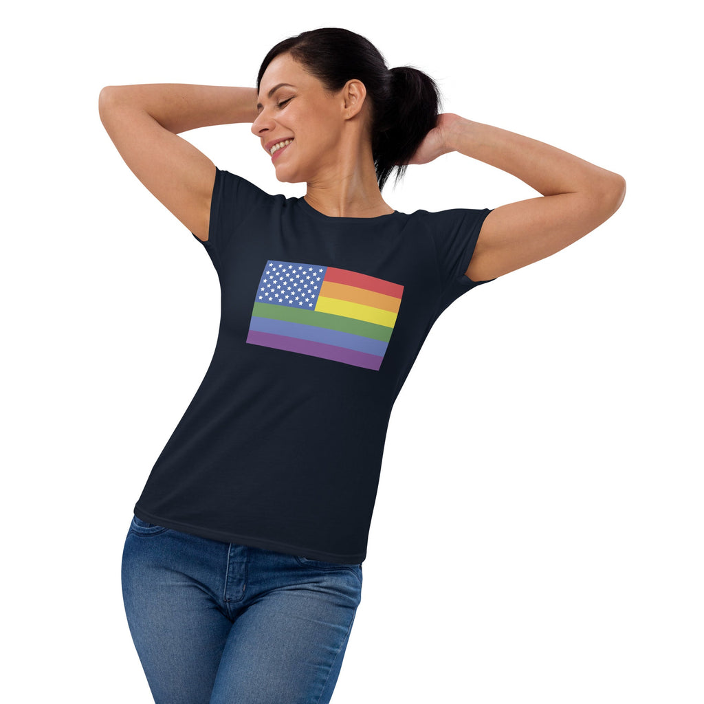 LGBT USA Pride Flag Women's T-Shirt - Navy - LGBTPride.com