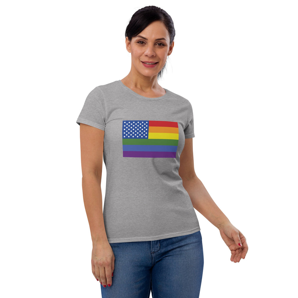 LGBT USA Pride Flag Women's T-Shirt - Heather Grey - LGBTPride.com