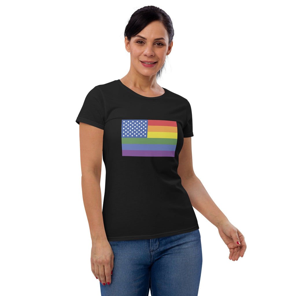 LGBT USA Pride Flag Women's T-Shirt - Black - LGBTPride.com
