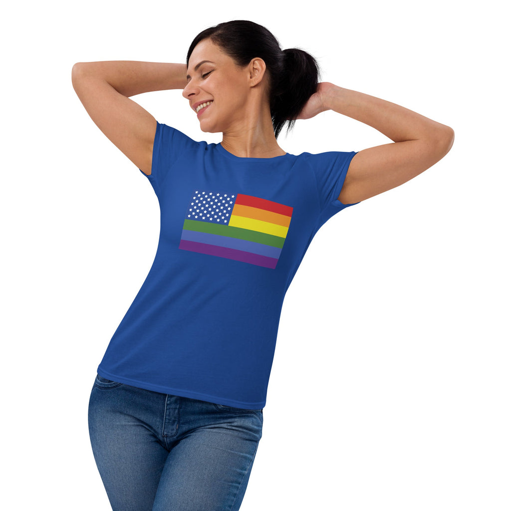 LGBT USA Pride Flag Women's T-Shirt - Royal Blue - LGBTPride.com