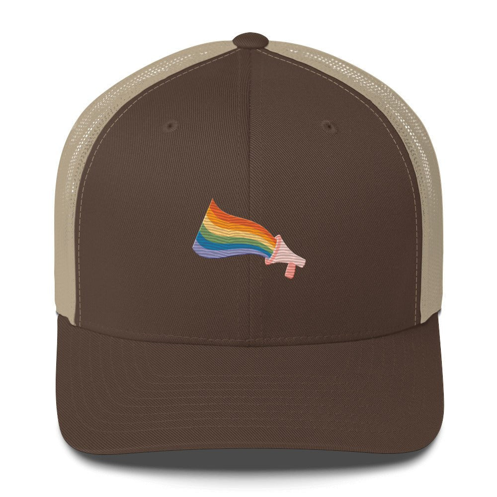 Loud and Proud Trucker Hat - Brown/ Khaki - LGBTPride.com