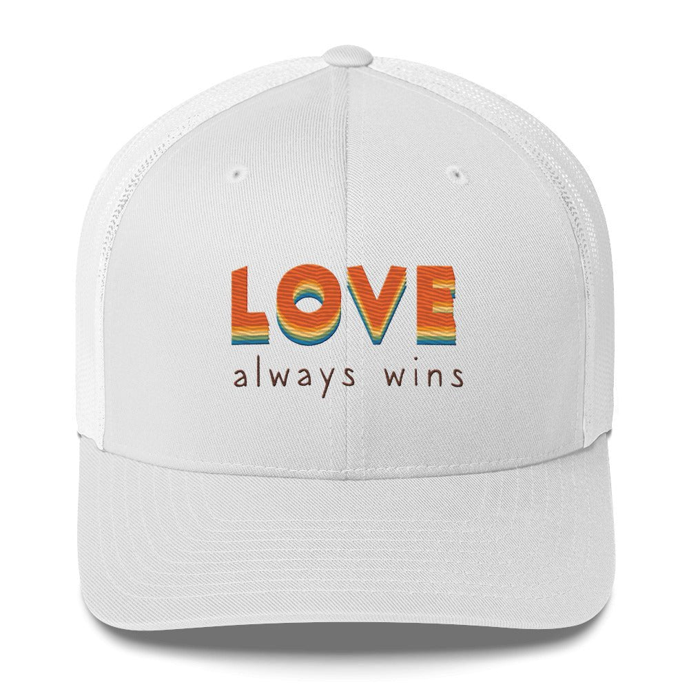 Love Always Wins Trucker Hat - White - LGBTPride.com