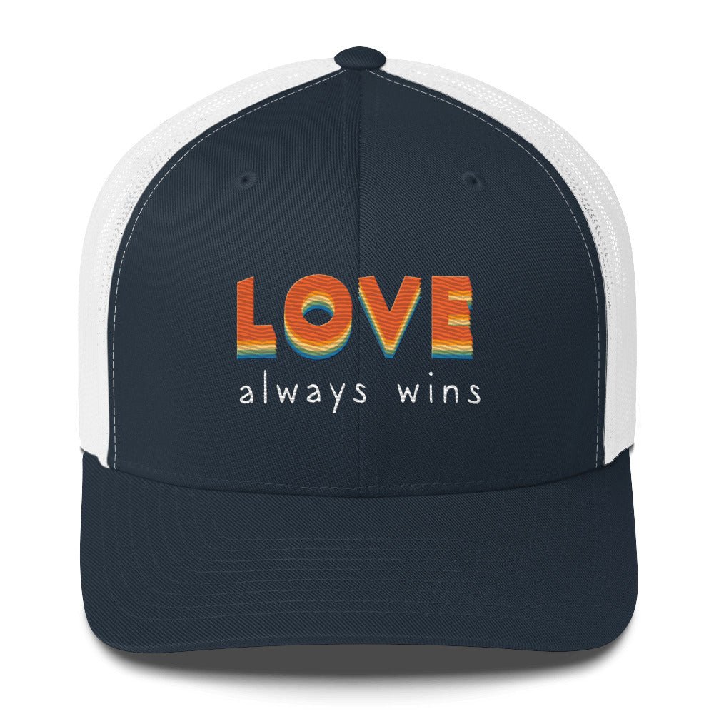 Love Always Wins Trucker Hat - Navy/ White - LGBTPride.com