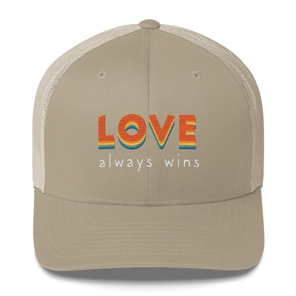 Love Always Wins Trucker Hat - Khaki - LGBTPride.com