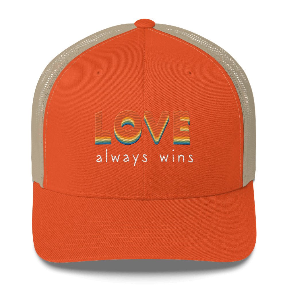 Love Always Wins Trucker Hat - Rustic Orange/ Khaki - LGBTPride.com