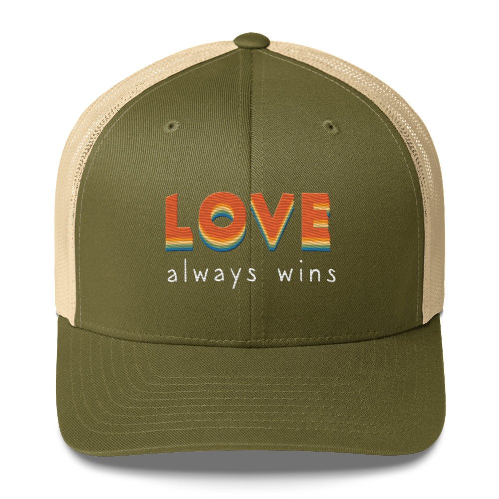 Love Always Wins Trucker Hat - Moss/ Khaki - LGBTPride.com