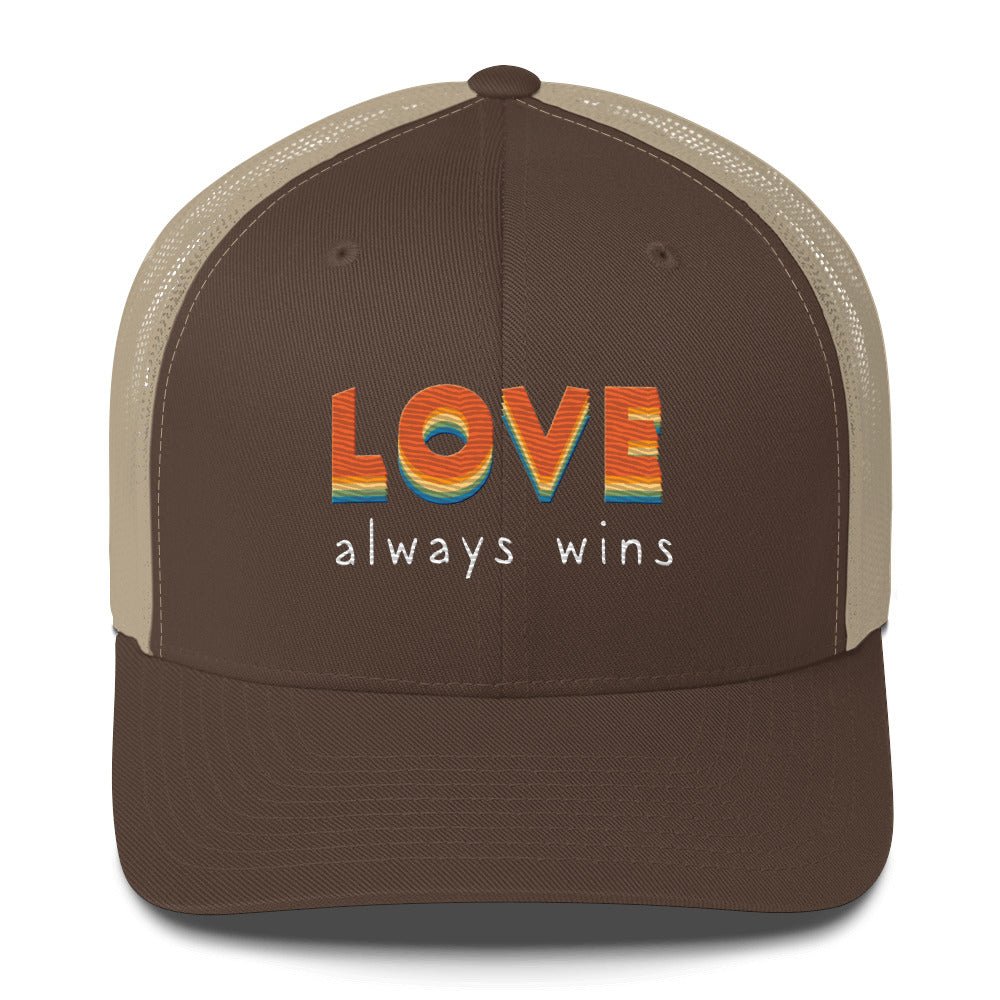 Love Always Wins Trucker Hat - Brown/ Khaki - LGBTPride.com