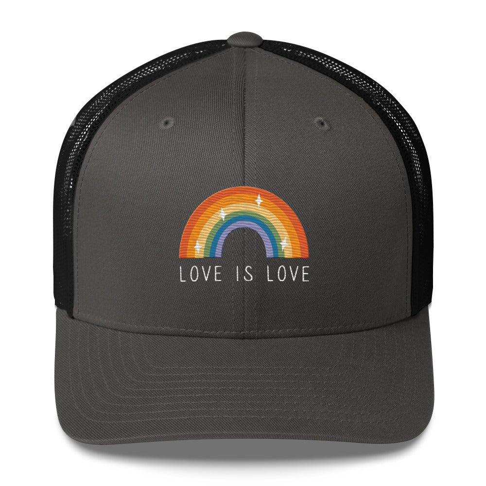 Love is Love Trucker Hat - Charcoal/ Black - LGBTPride.com - LGBT Pride