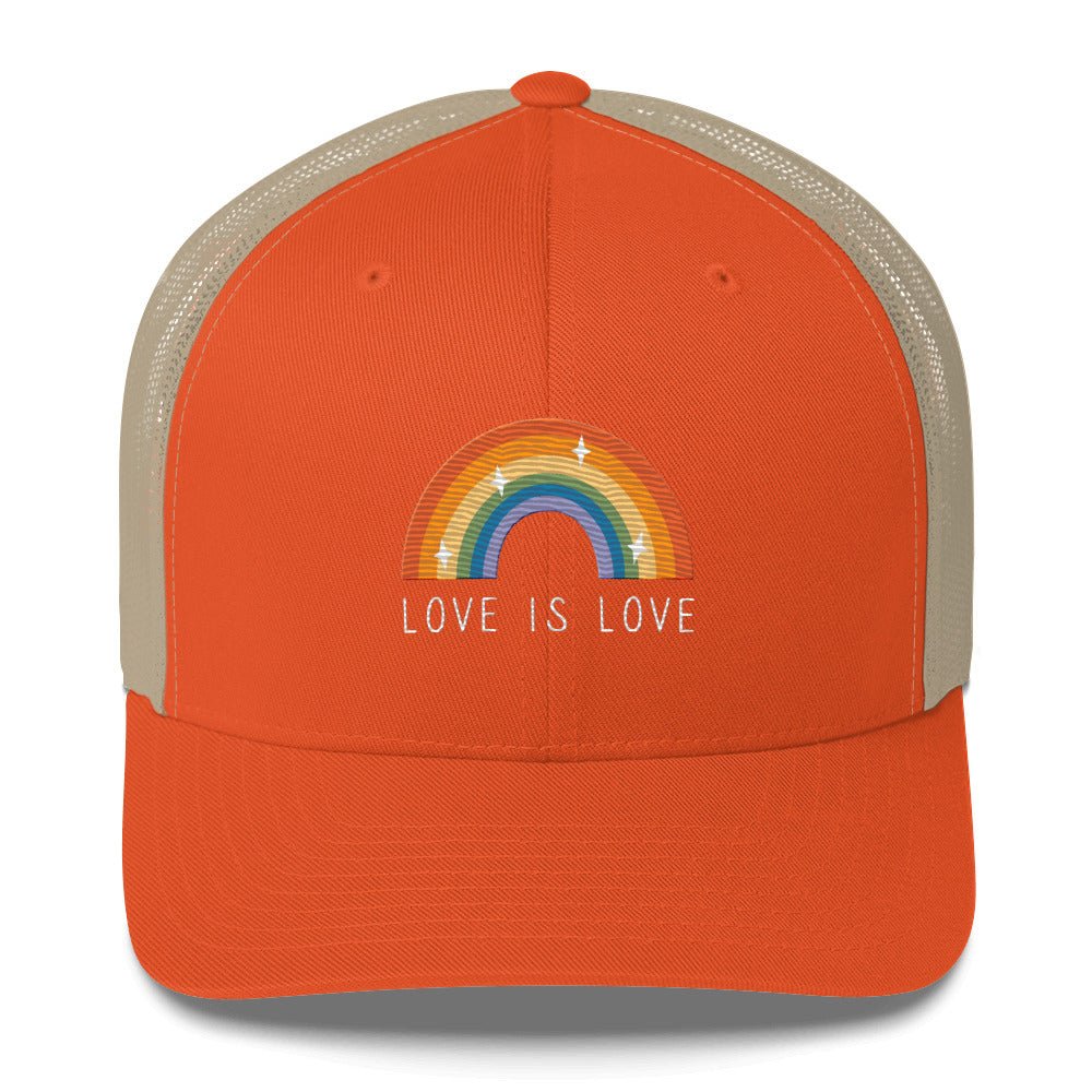 Love is Love Trucker Hat - Rustic Orange/ Khaki - LGBTPride.com - LGBT Pride