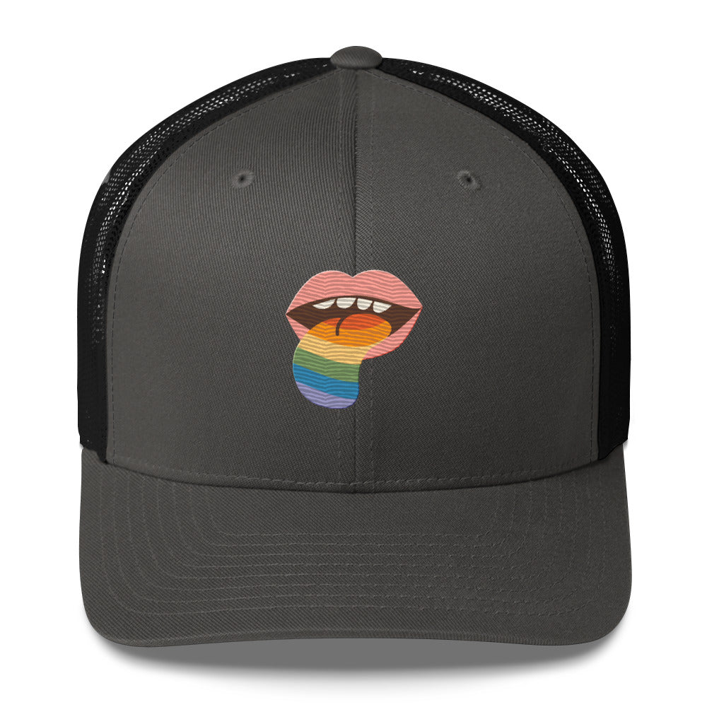 Mouthful of Pride Trucker Hat - Charcoal/ Black - LGBTPride.com