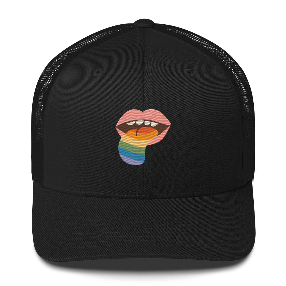 Mouthful of Pride Trucker Hat - Black - LGBTPride.com