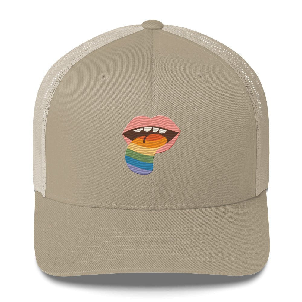 Mouthful of Pride Trucker Hat - Khaki - LGBTPride.com