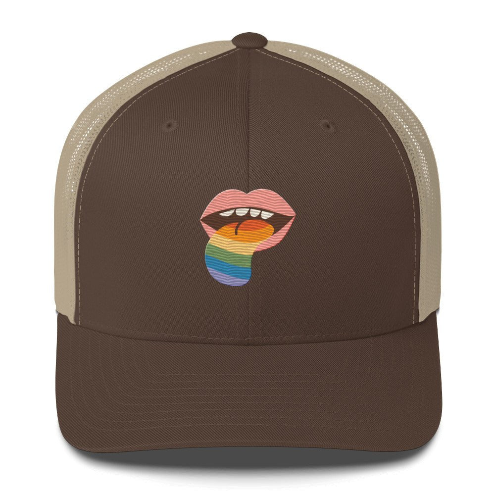 Mouthful of Pride Trucker Hat - Brown/ Khaki - LGBTPride.com