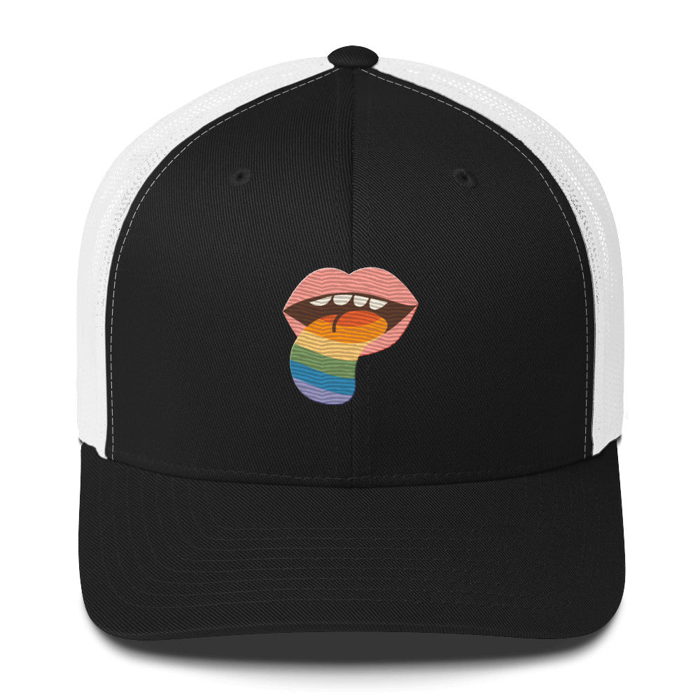 Mouthful of Pride Trucker Hat - Black/ White - LGBTPride.com