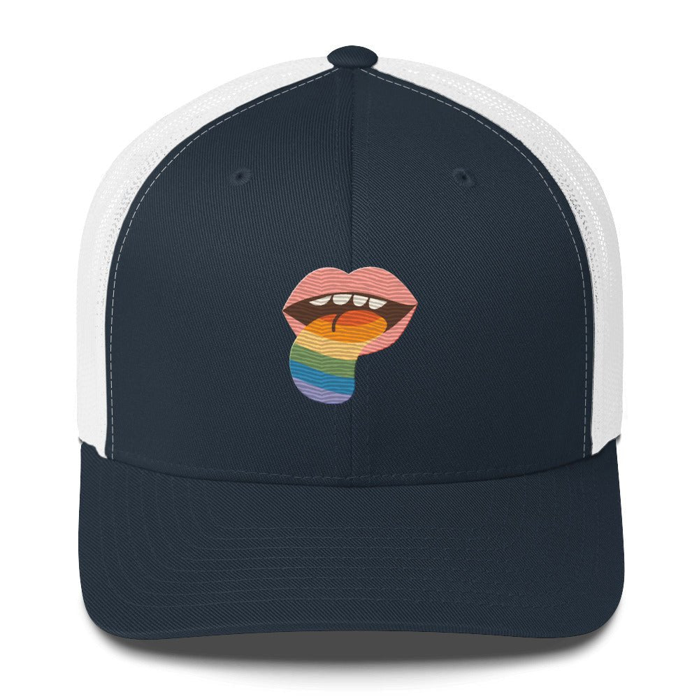 Mouthful of Pride Trucker Hat - Navy/ White - LGBTPride.com