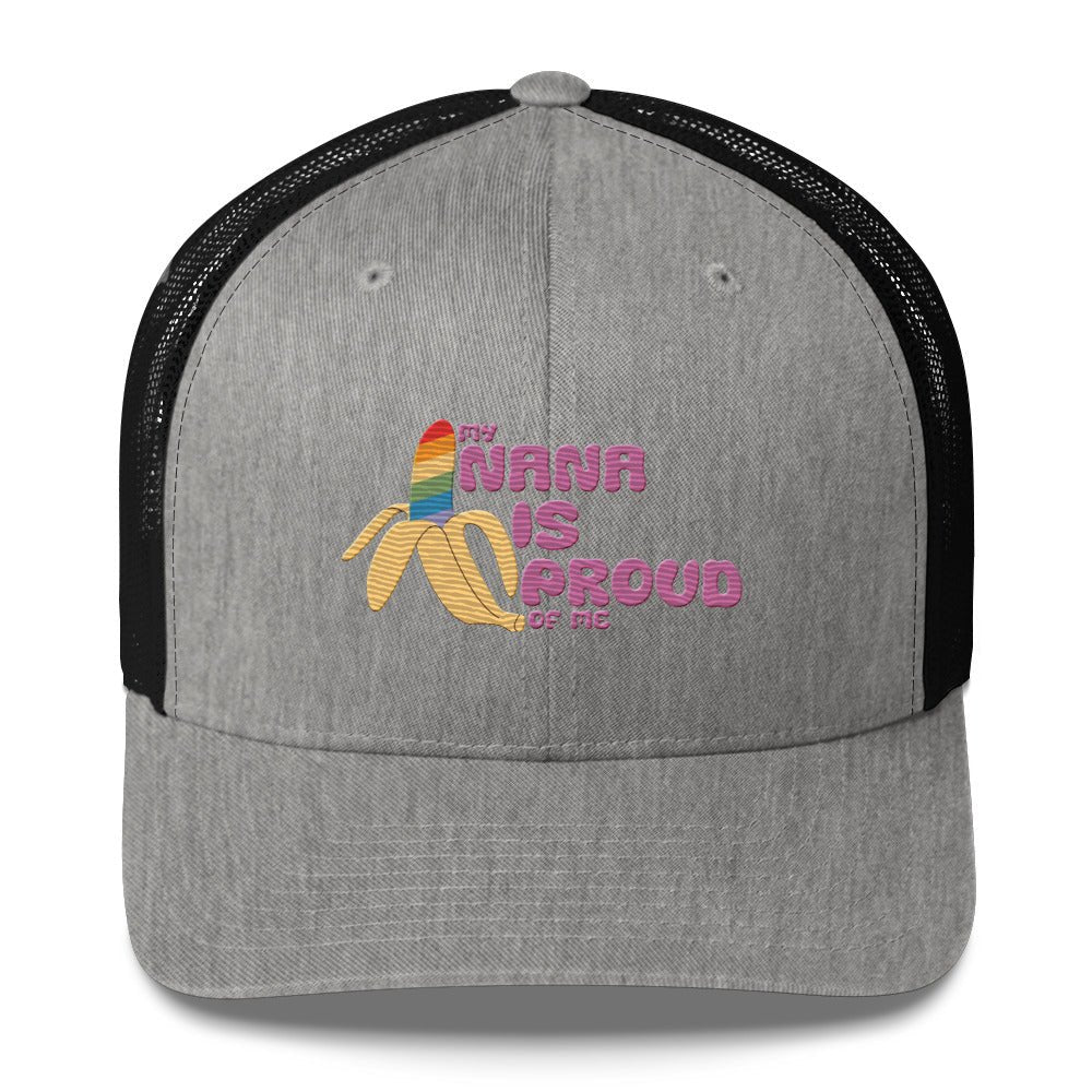 My Nana is Proud of Me Trucker Hat - Heather/ Black - LGBTPride.com