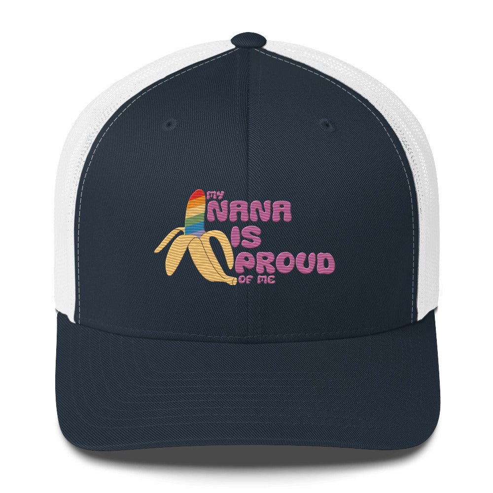 My Nana is Proud of Me Trucker Hat - Navy/ White - LGBTPride.com