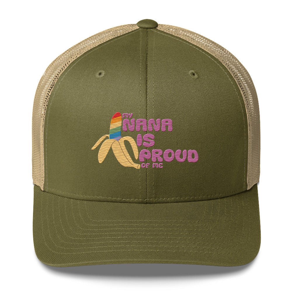 My Nana is Proud of Me Trucker Hat - Moss/ Khaki - LGBTPride.com