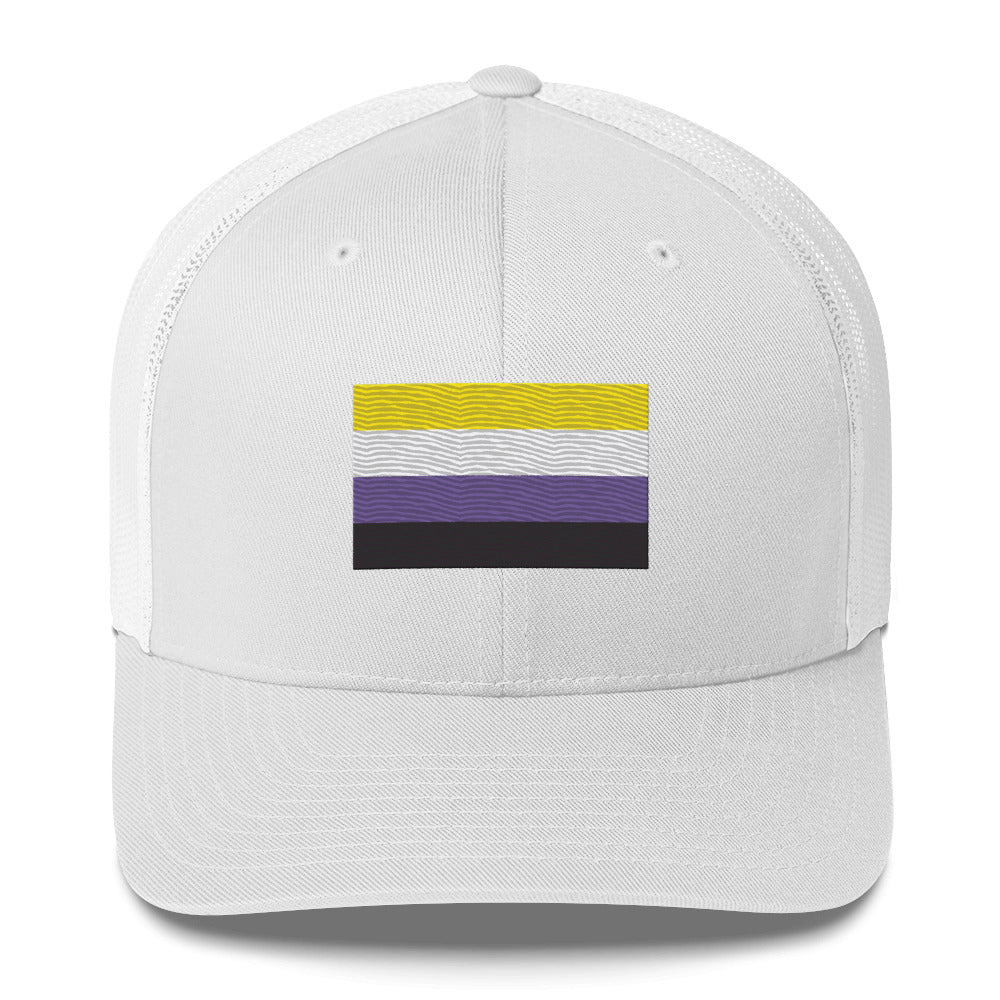 Nonbinary Pride Flag Trucker Hat - White - LGBTPride.com