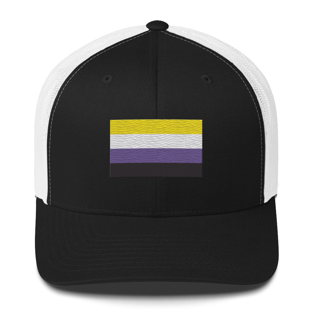 Nonbinary Pride Flag Trucker Hat - Black/ White - LGBTPride.com