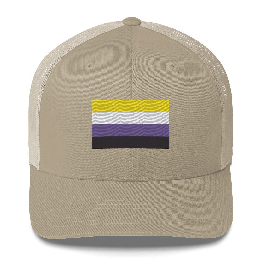 Nonbinary Pride Flag Trucker Hat - Khaki - LGBTPride.com