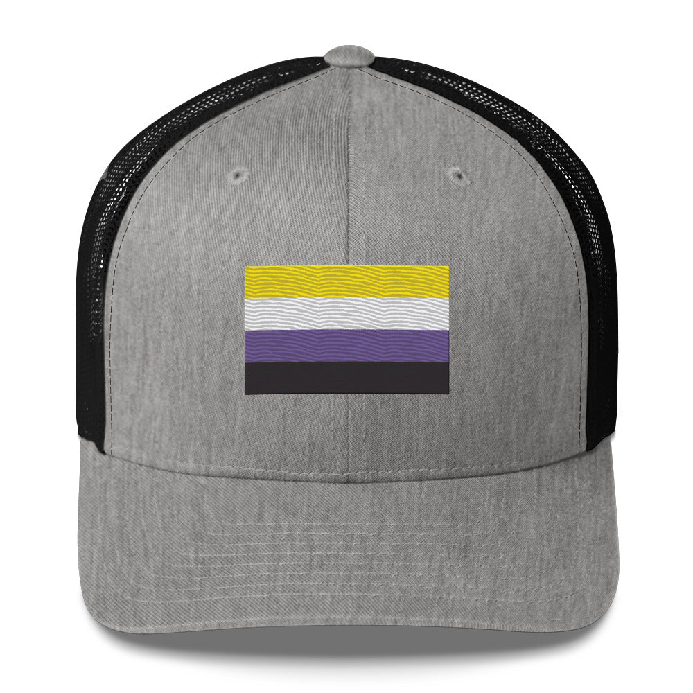 Nonbinary Pride Flag Trucker Hat - Heather/ Black - LGBTPride.com