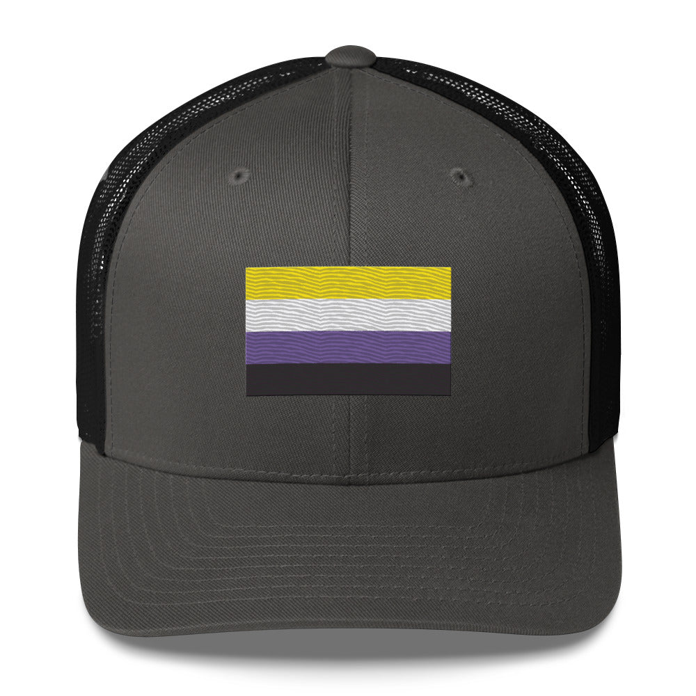Nonbinary Pride Flag Trucker Hat - Charcoal/ Black - LGBTPride.com