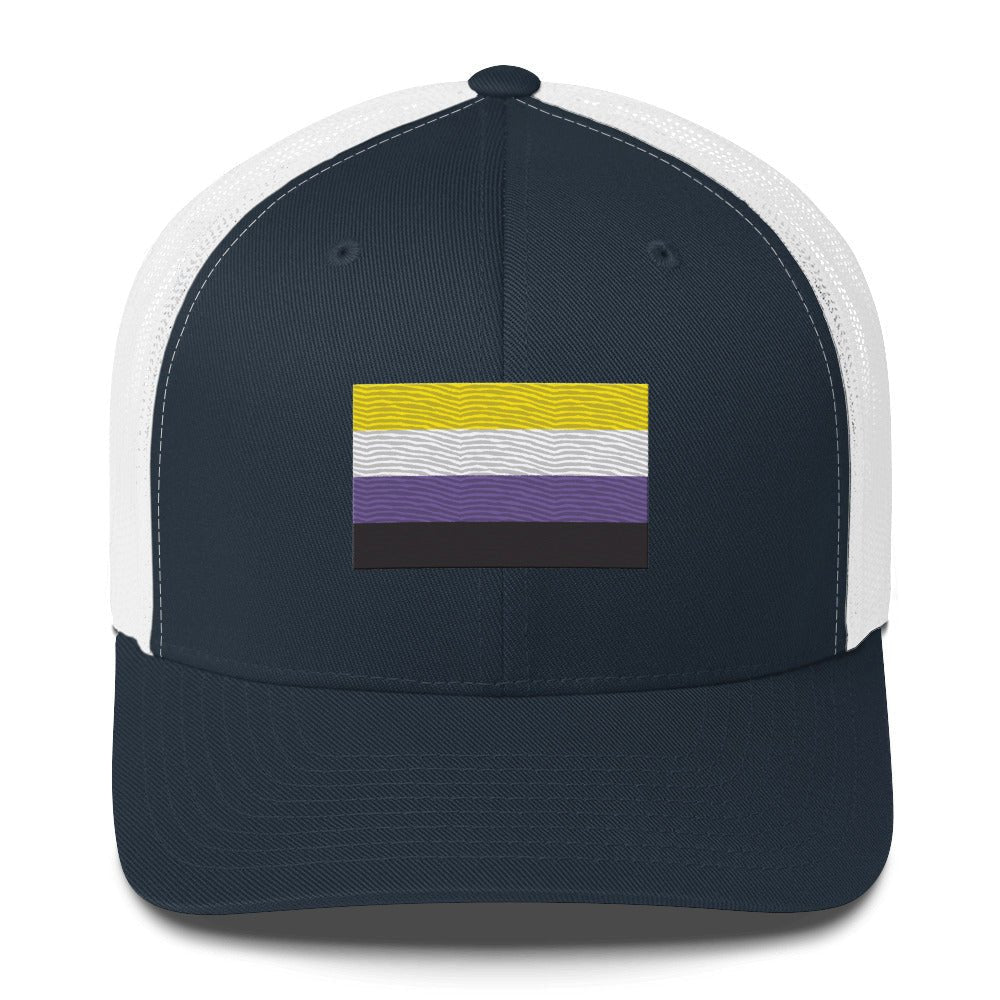 Nonbinary Pride Flag Trucker Hat - Navy/ White - LGBTPride.com