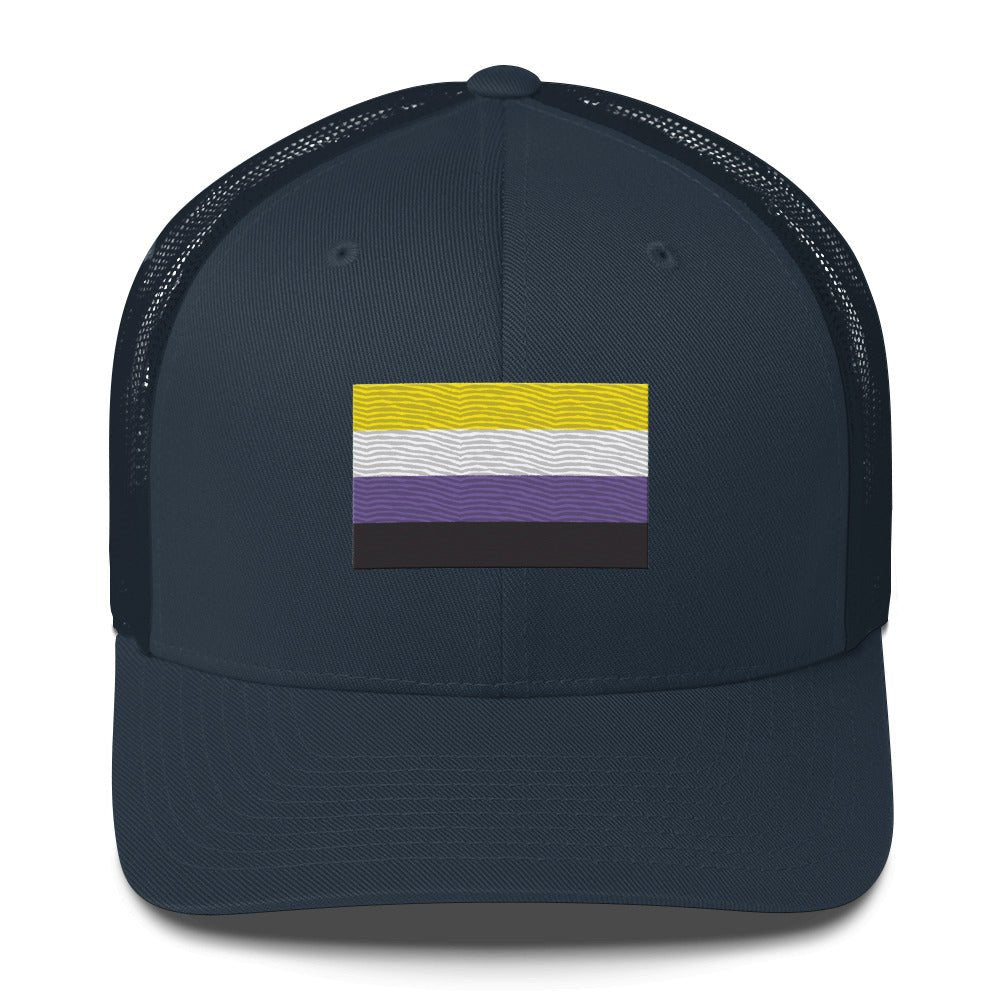 Nonbinary Pride Flag Trucker Hat - Navy - LGBTPride.com
