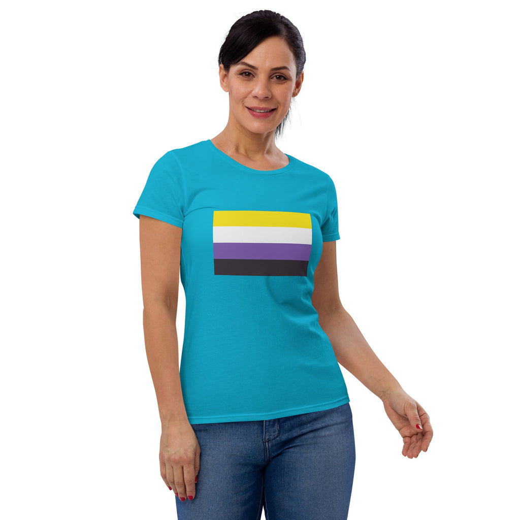 Nonbinary Pride Flag Women's T-Shirt - Caribbean Blue - LGBTPride.com
