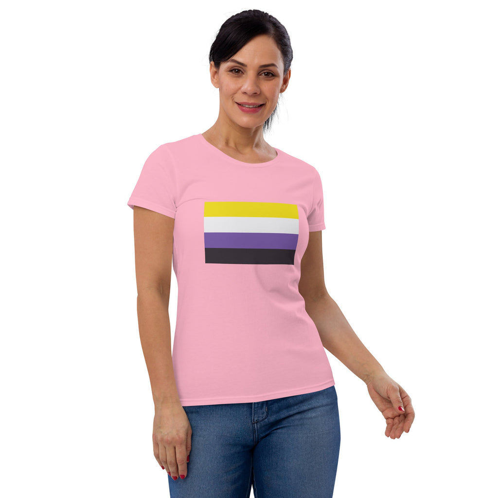 Nonbinary Pride Flag Women's T-Shirt - Charity Pink - LGBTPride.com