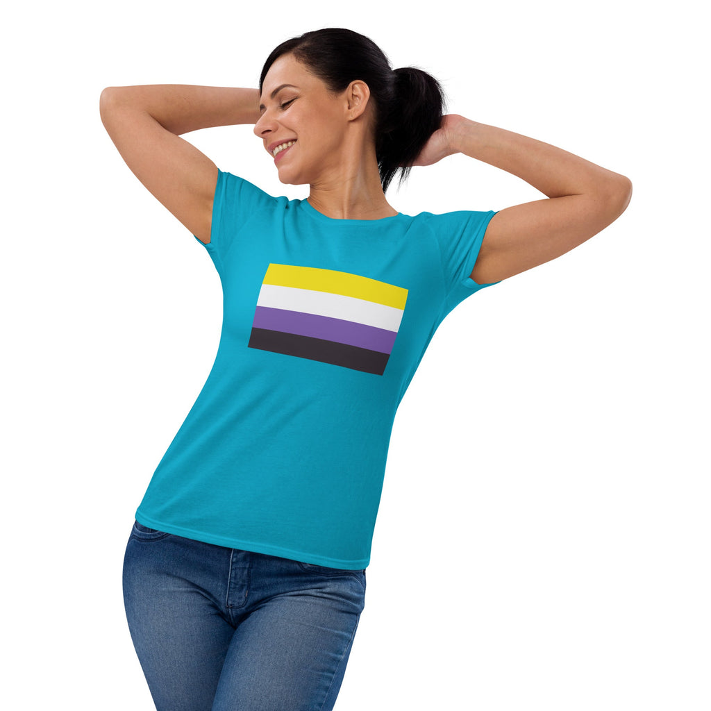 Nonbinary Pride Flag Women's T-Shirt - Caribbean Blue - LGBTPride.com